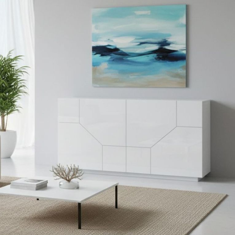 Credenza bianco lucida 200x43x86h cm 4 ante - Ania