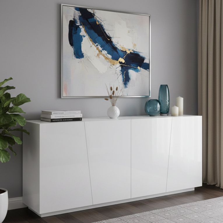 Credenza bianco lucida 200x43x86h cm 4 ante - Apollo