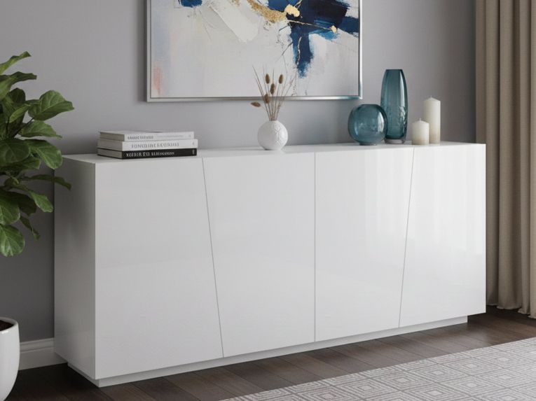 Credenza bianco lucida 200x43x86h cm 4 ante - Apollo