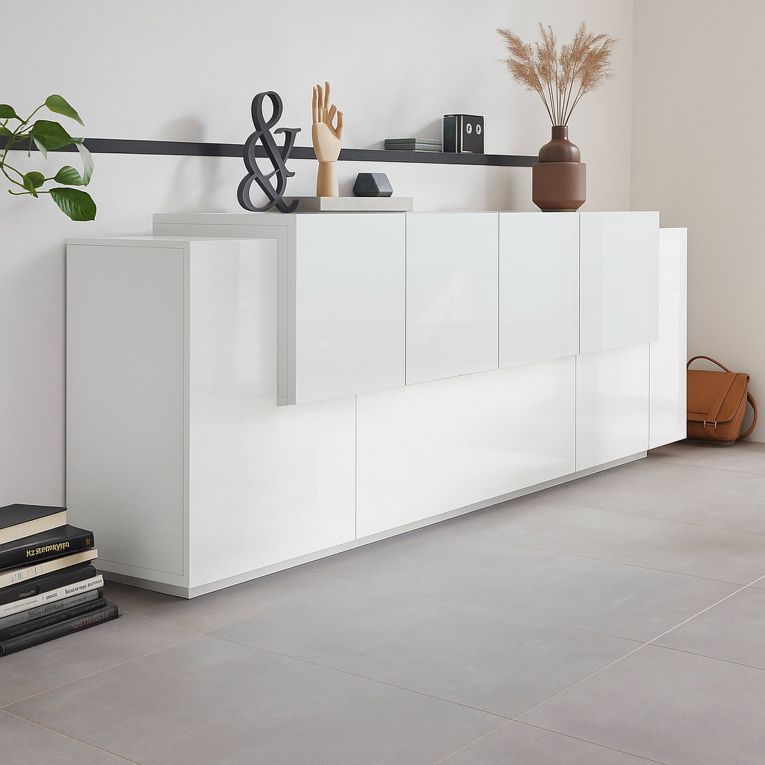 Credenza bianco lucida 200x45x86h cm 7 ante - Astice