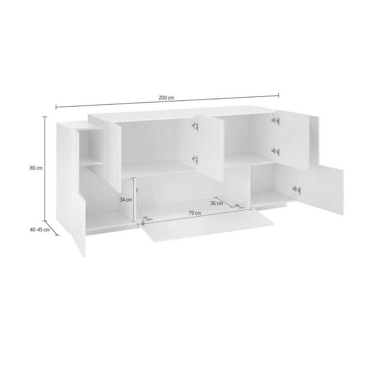 Credenza bianco lucida 200x45x86h cm 7 ante - Astice