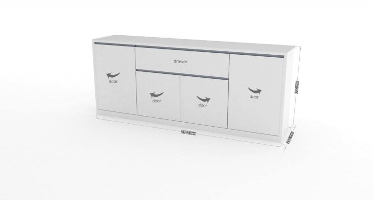 Credenza bianco lucida 210x45x85h cm 4 ante e 1 cassetto - Plutone