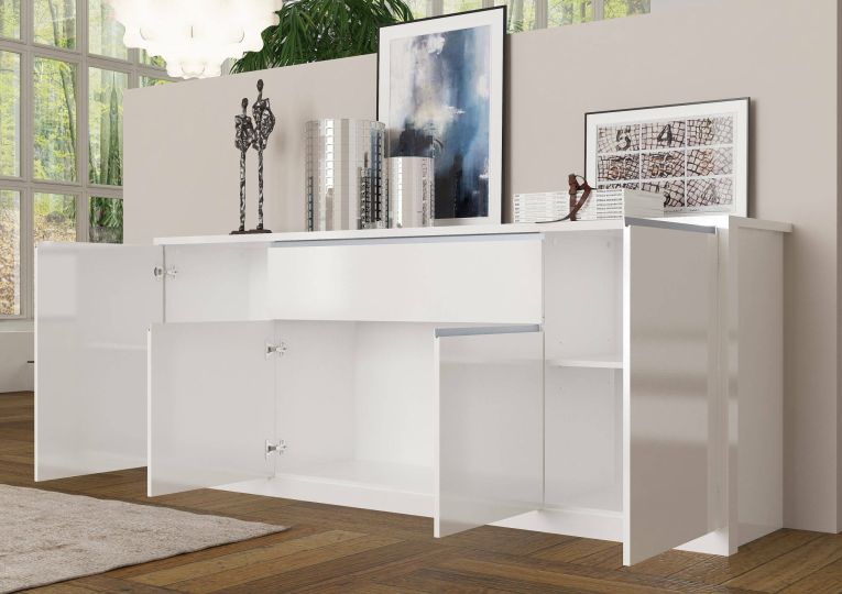 Credenza bianco lucida 210x45x85h cm 4 ante e 1 cassetto - Plutone