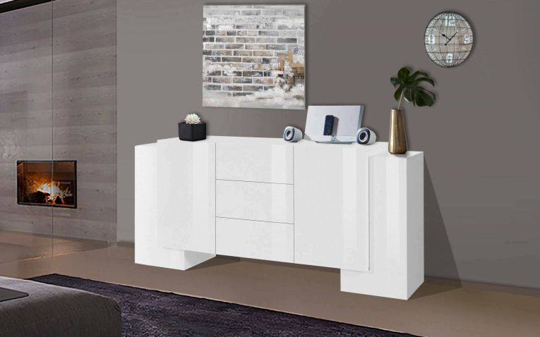 Credenza bianco lucida 210x45x85h cm 4 ante e 3 cassetti - Alchemy