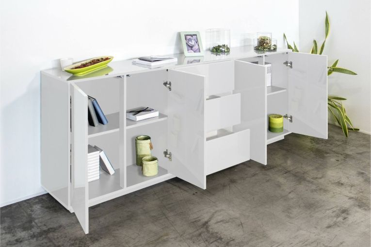 Credenza bianco lucida 220x41x86h cm 4 ante e 3 cassetti - Arrachis