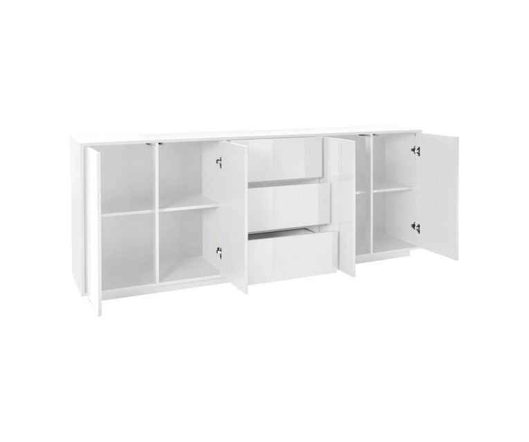 Credenza bianco lucida 220x41x86h cm 4 ante e 3 cassetti - Arrachis