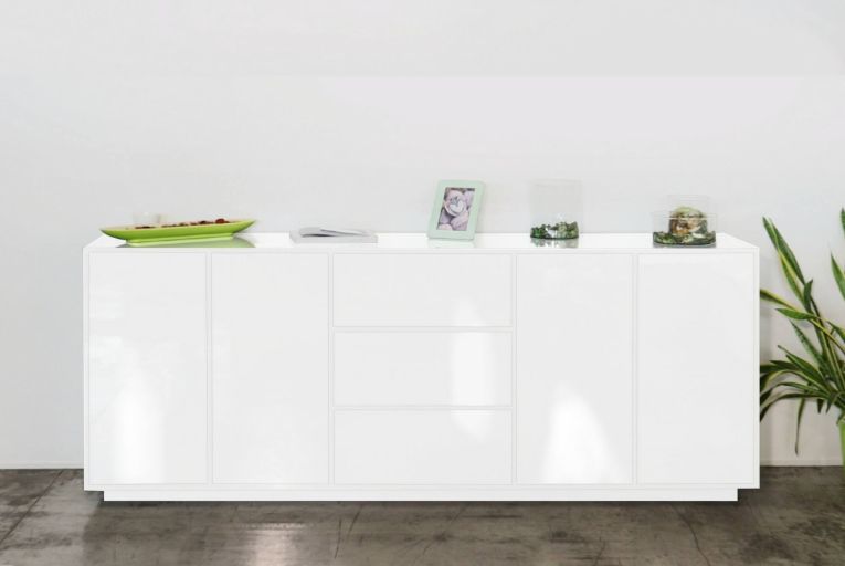 Credenza bianco lucida 220x41x86h cm 4 ante e 3 cassetti - Arrachis
