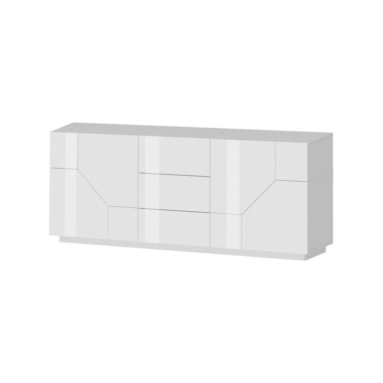 Credenza bianco lucida 220x43x86h cm 4 ante e 3 cassetti - Almira