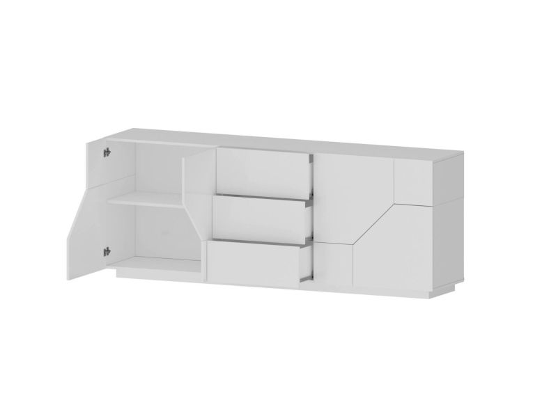 Credenza bianco lucida 220x43x86h cm 4 ante e 3 cassetti - Almira