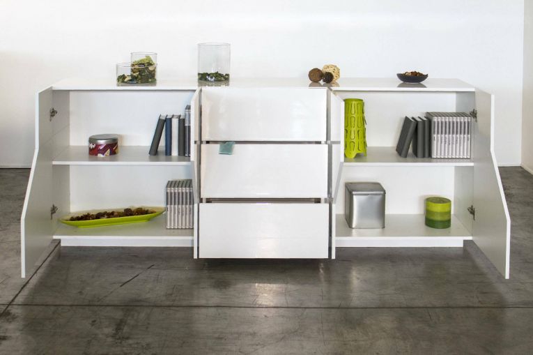 Credenza bianco lucida 220x43x86h cm 4 ante e 3 cassetti - Almira