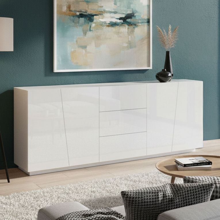 Credenza bianco lucida 220x43x86h cm 4 ante e 3 cassetti - Ayrton