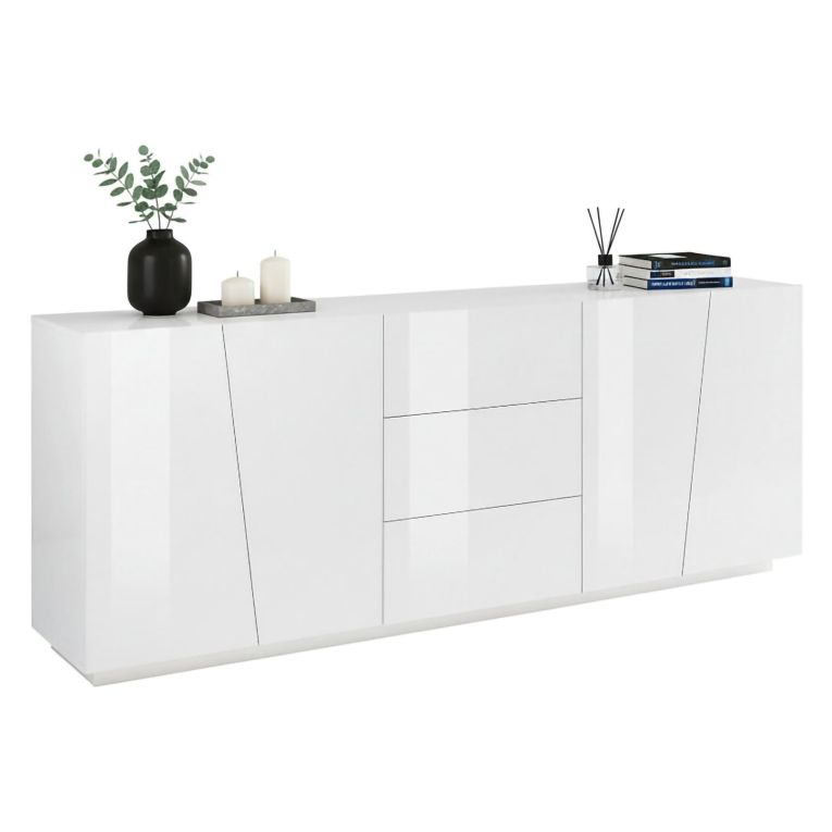 Credenza bianco lucida 220x43x86h cm 4 ante e 3 cassetti - Ayrton