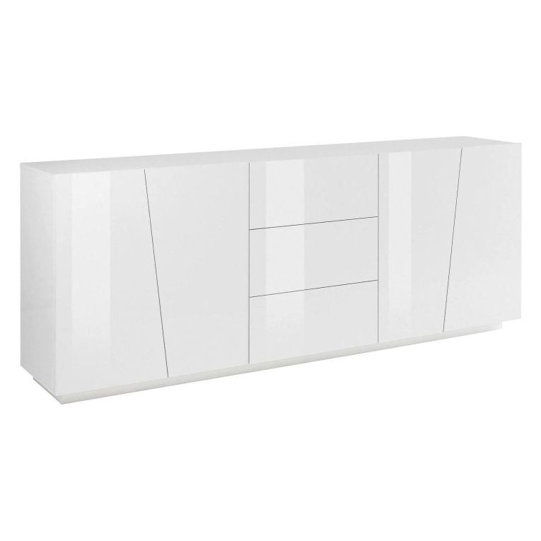 Credenza bianco lucida 220x43x86h cm 4 ante e 3 cassetti - Ayrton