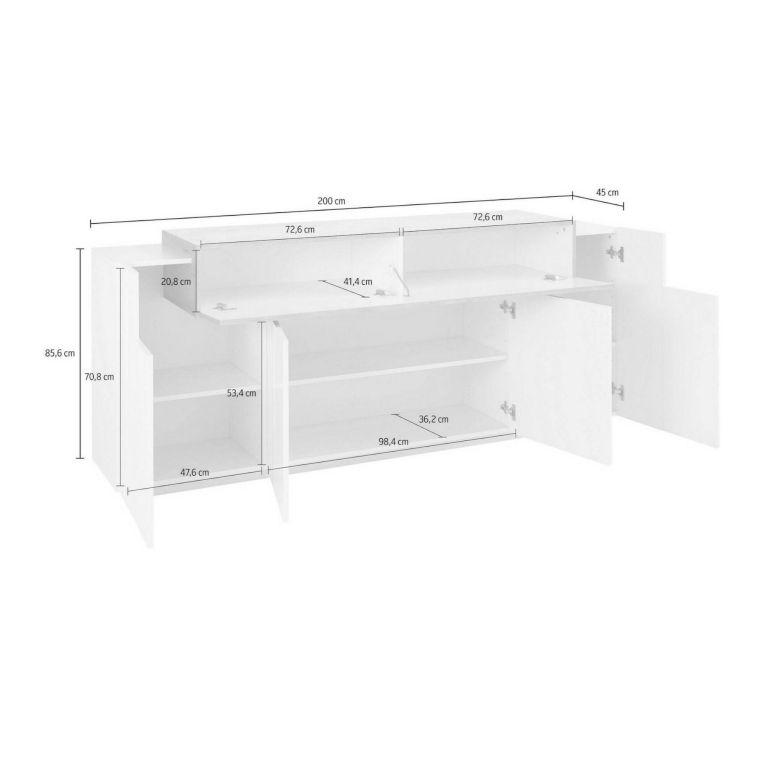 Credenza bianco lucida 220x45x85h cm 5 ante - Discordia
