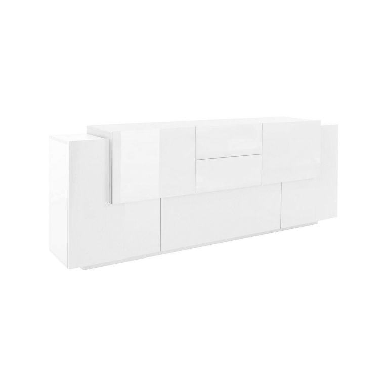 Credenza bianco lucida 220x45x86h cm 5 ante e 2 cassetti - Akirum