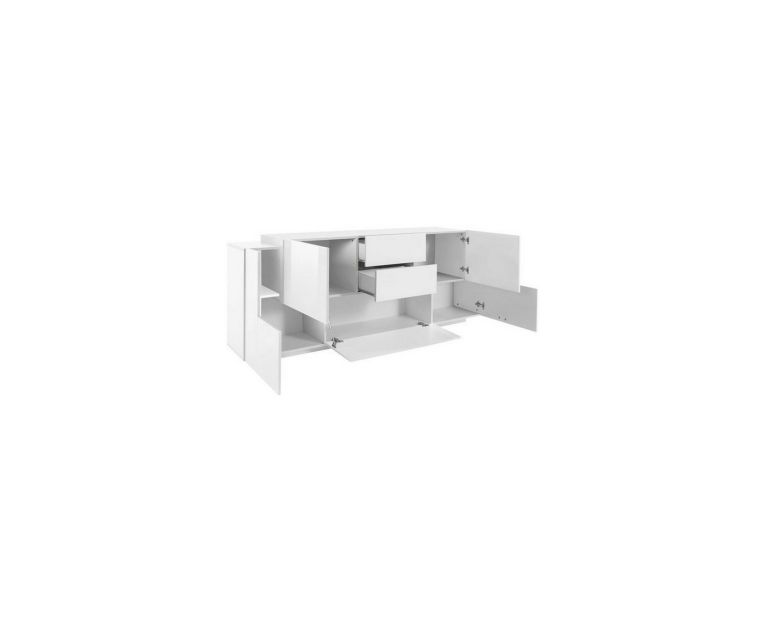 Credenza bianco lucida 220x45x86h cm 5 ante e 2 cassetti - Akirum