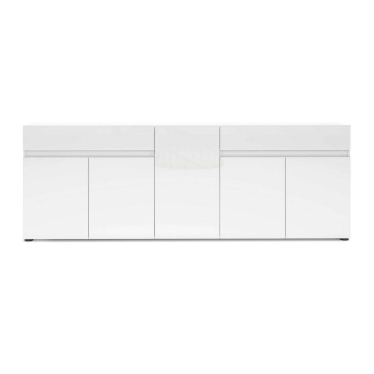 Credenza bianco lucida 225x38x79h cm 5 ante e 2 cassetti - Elenia