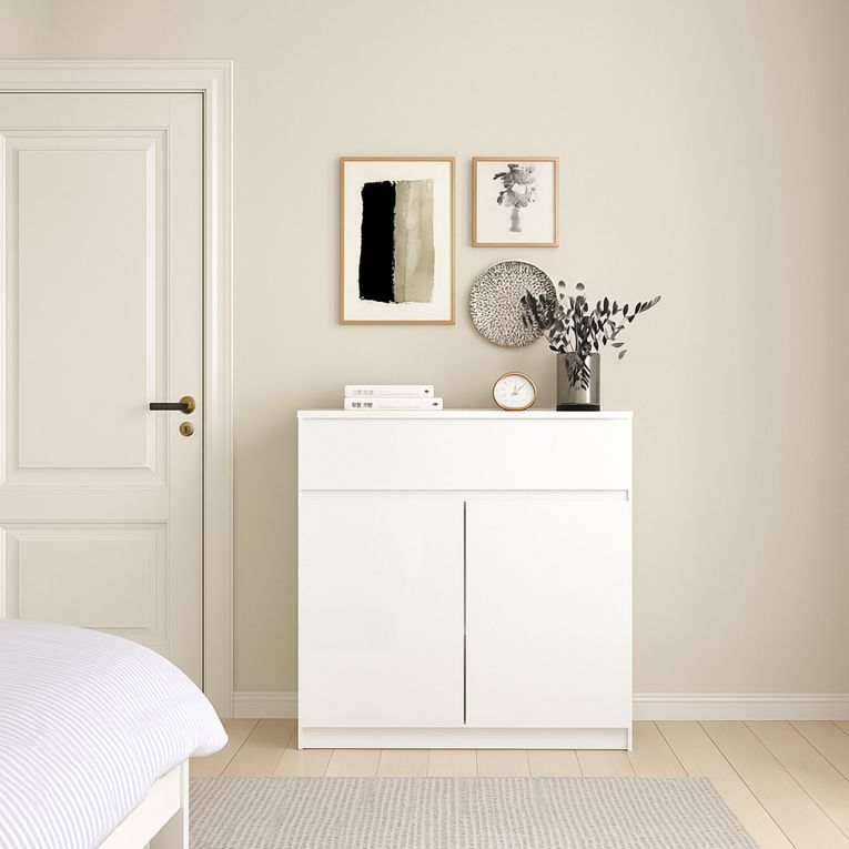 Credenza bianco lucida 80x40x100h cm 2 ante e 1 cassetto - Genziana