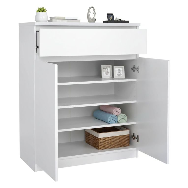 Credenza bianco lucida 80x40x100h cm 2 ante e 1 cassetto - Genziana