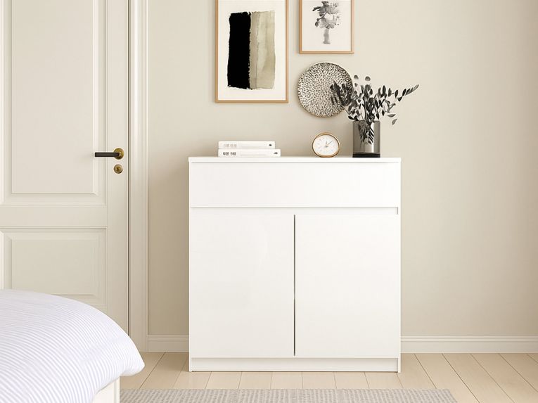 Credenza bianco lucida 80x40x100h cm 2 ante e 1 cassetto - Genziana