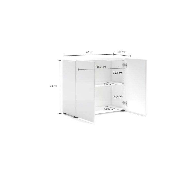 Credenza bianco lucida 90x38x79h cm 2 ante - Ortoclasio