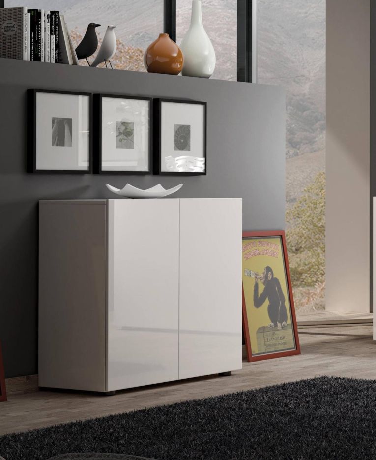 Credenza bianco lucida 90x38x79h cm 2 ante - Ortoclasio