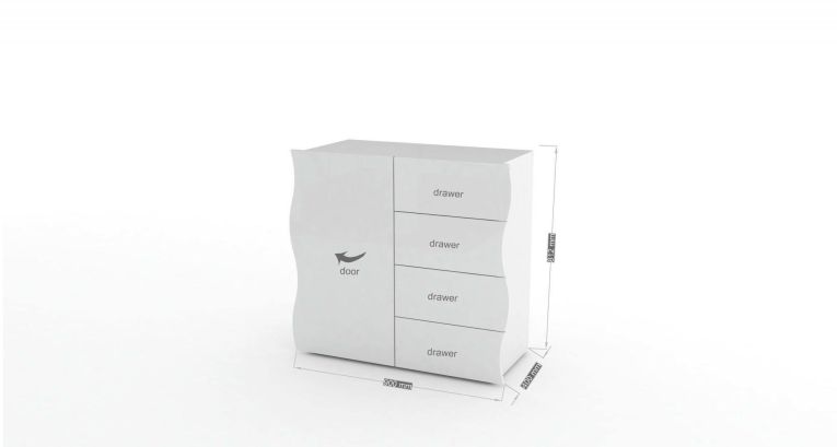 Credenza bianco lucida 90x40x81h cm 1 anta e 4 cassetti - Abig