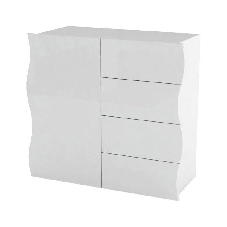 Credenza bianco lucida 90x40x81h cm 1 anta e 4 cassetti - Abig