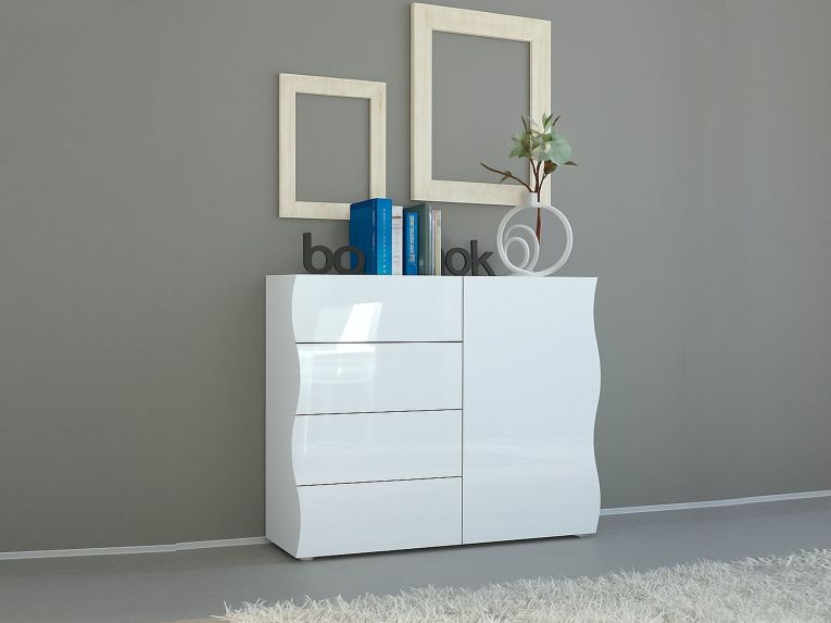 Credenza bianco lucida 90x40x81h cm 1 anta e 4 cassetti - Abig