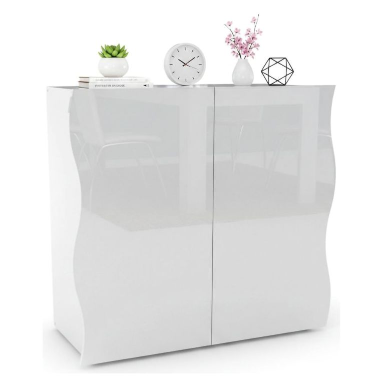 Credenza bianco lucida 90x40x81h cm 2 ante e 2 cassetti - Anifares
