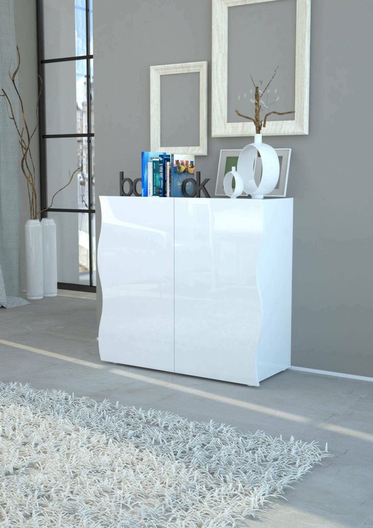 Credenza bianco lucida 90x40x81h cm 2 ante e 2 cassetti - Anifares