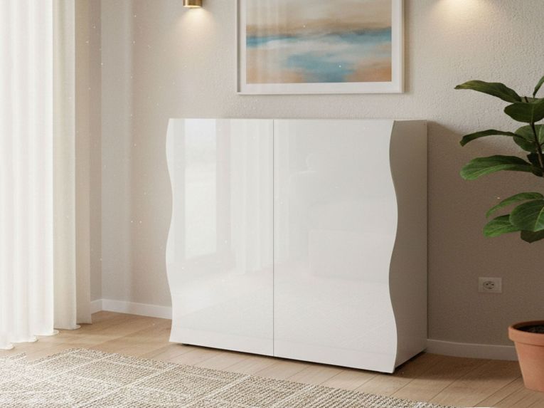Credenza bianco lucida 90x40x81h cm 2 ante e 2 cassetti - Anifares