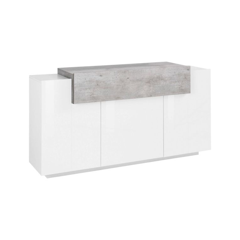 Credenza bianco lucida,cemento 160x45x85h cm 4 ante - Aschly
