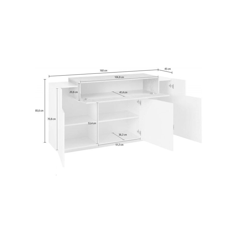 Credenza bianco lucida,cemento 160x45x85h cm 4 ante - Aschly