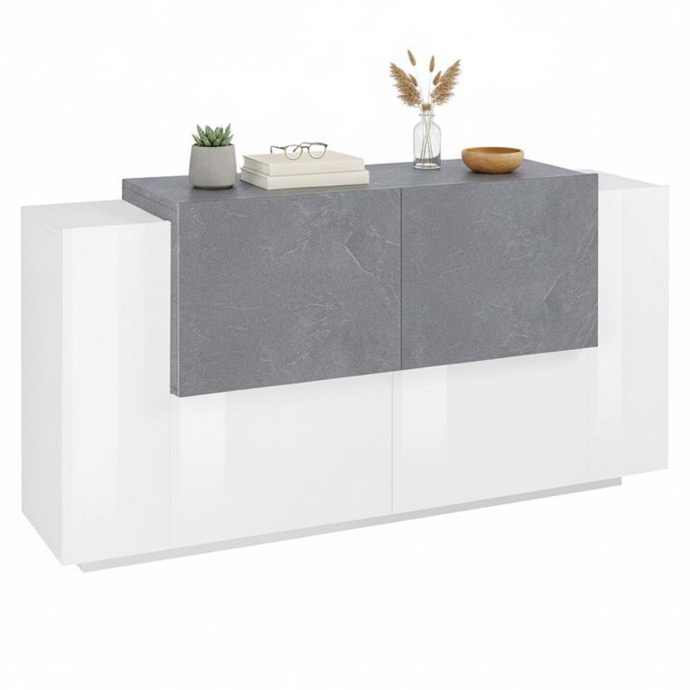 Credenza bianco lucida,cemento 160x45x86h cm 4 ante - Muscari