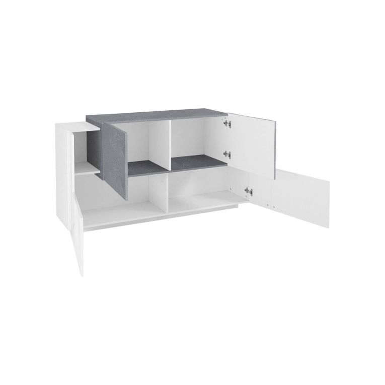 Credenza bianco lucida,cemento 160x45x86h cm 4 ante - Muscari