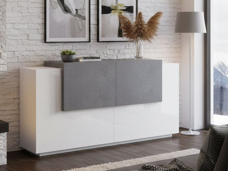 Credenza bianco lucida,cemento 160x45x86h cm 4 ante - Muscari