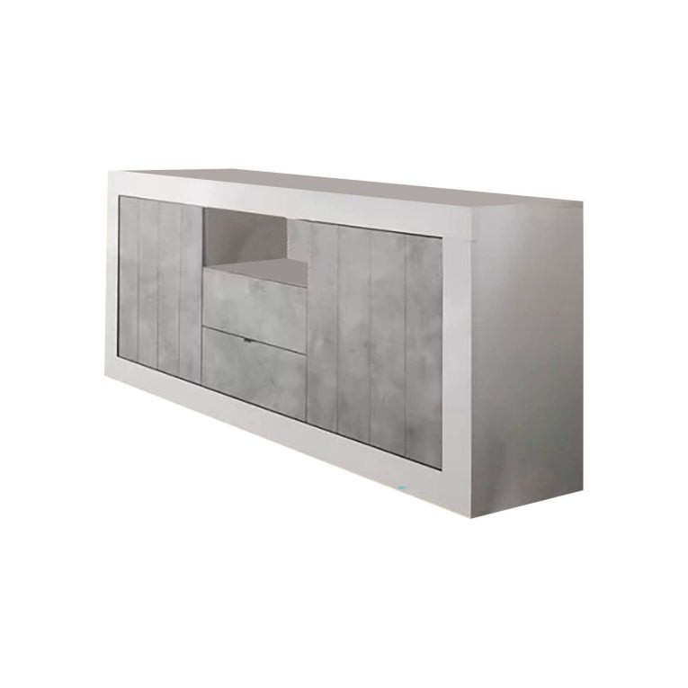 Credenza bianco lucida,cemento 184x42x86h cm 2 ante e 2 cassetti - Antina