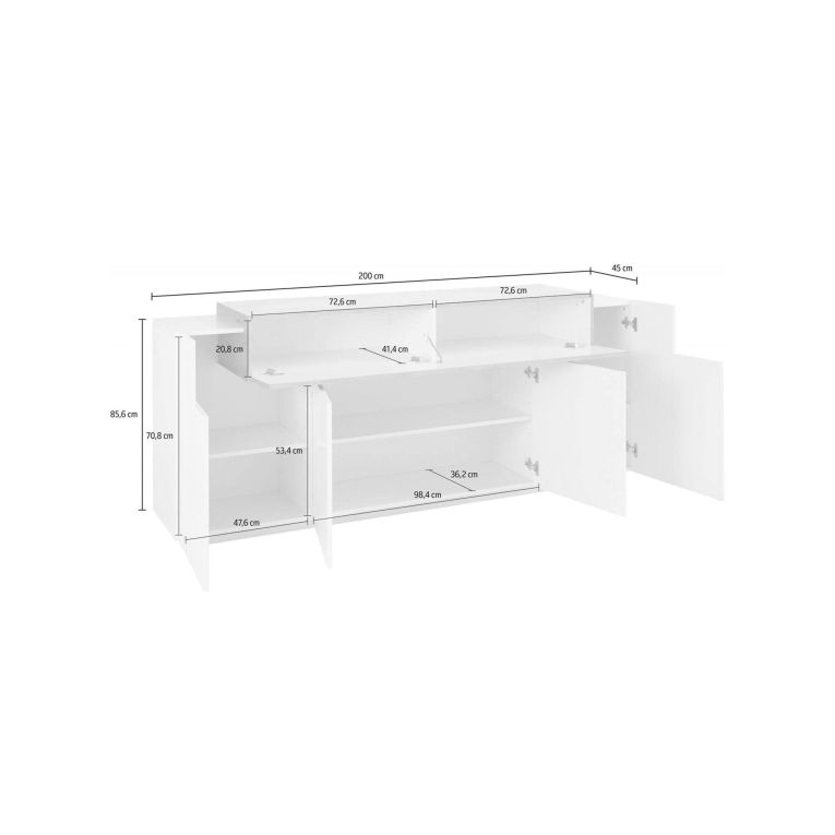 Credenza bianco lucida,cemento 200x45x85h cm 5 ante - Discordia