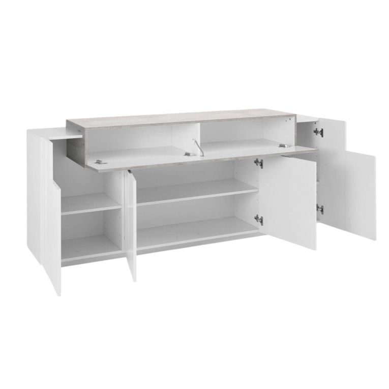 Credenza bianco lucida,cemento 200x45x85h cm 5 ante - Discordia
