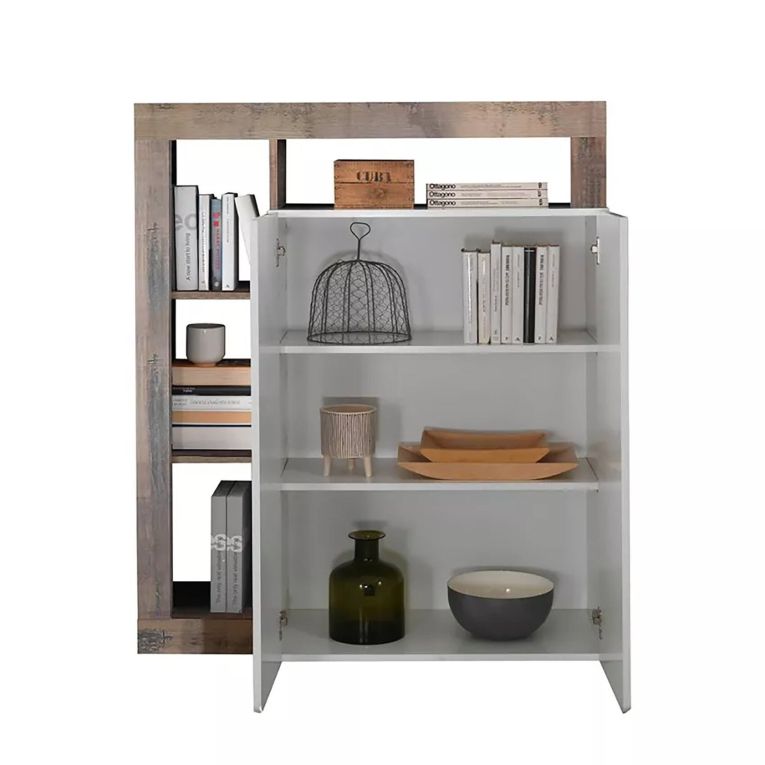 Credenza bianco lucida e acacia 108x42x127h cm 2 ante - Smeraldo