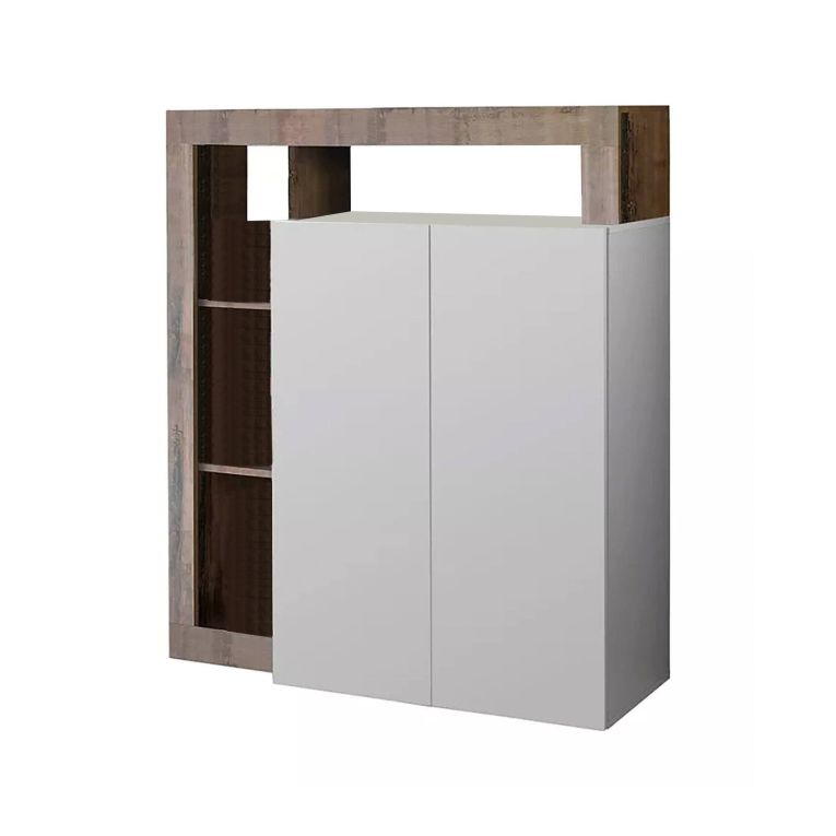 Credenza bianco lucida e acacia 108x42x127h cm 2 ante - Smeraldo