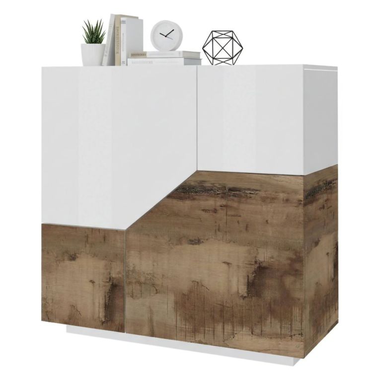 Credenza bianco lucida e acero 100x43x106h cm 2 ante - Arbal