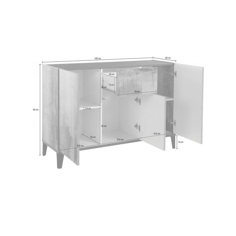 Credenza bianco lucida e acero 120x40x82h cm 3 ante e 1 cassetto - Albatross