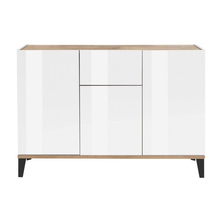 Credenza bianco lucida e acero 120x40x82h cm 3 ante e 1 cassetto - Albatross