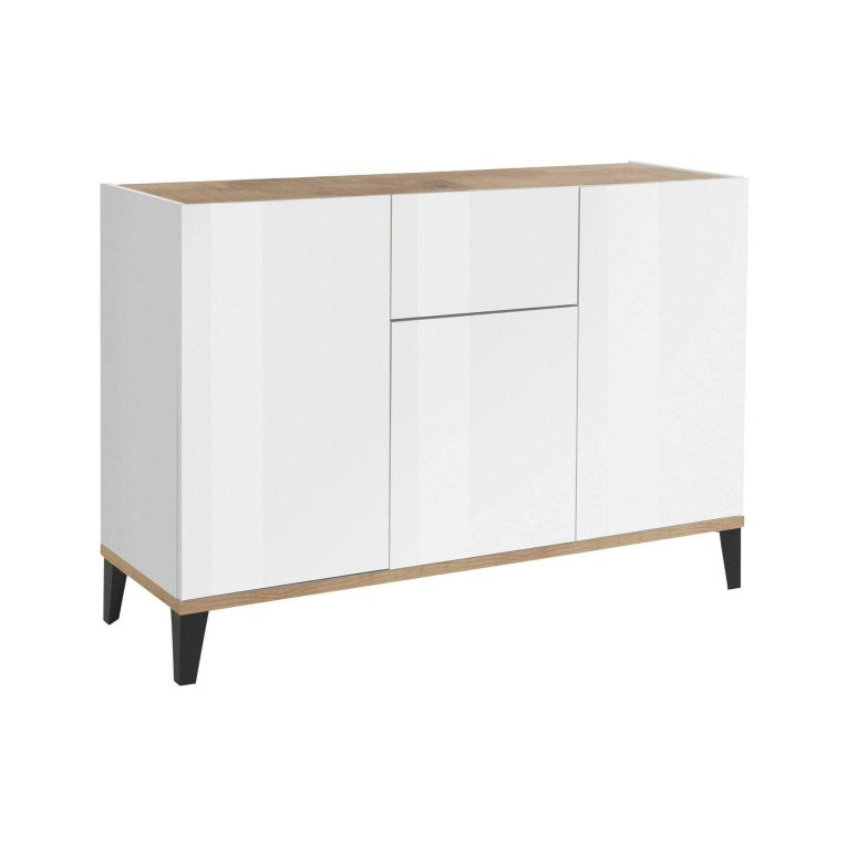 Credenza bianco lucida e acero 120x40x82h cm 3 ante e 1 cassetto - Albatross