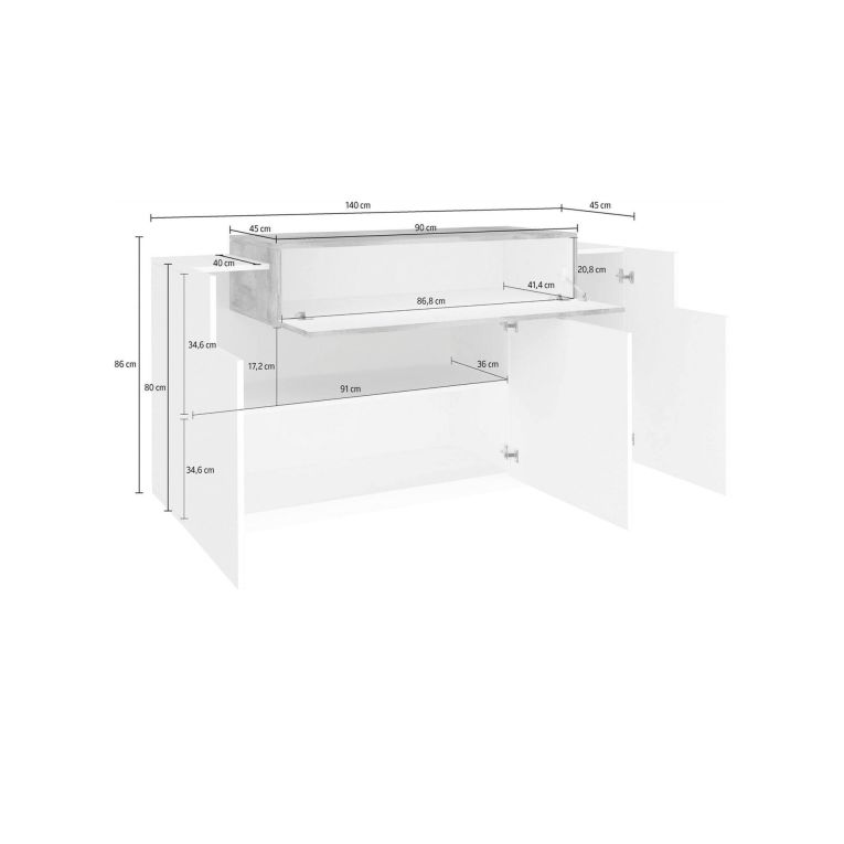 Credenza bianco lucida e acero 140x45x86h cm 4 ante - Angelis