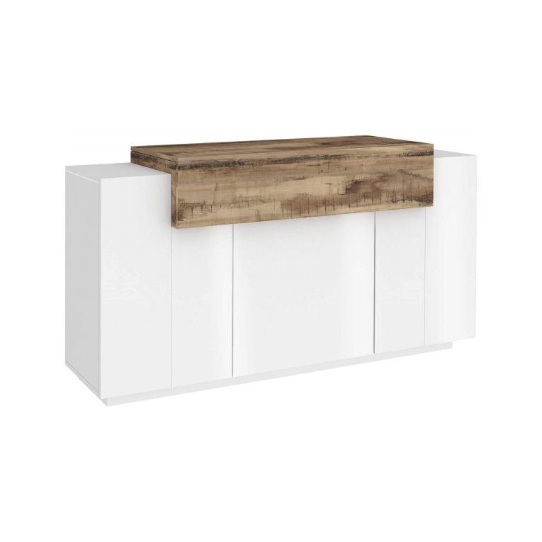 Credenza bianco lucida e acero 140x45x86h cm 4 ante - Angelis