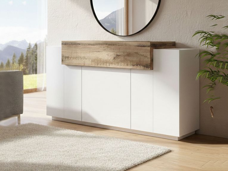 Credenza bianco lucida e acero 140x45x86h cm 4 ante - Angelis