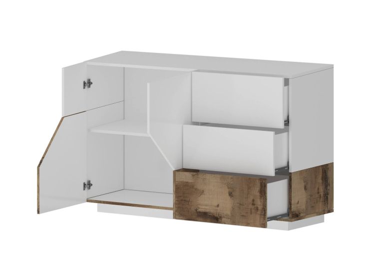 Credenza bianco lucida e acero 141x43x86h cm 2 ante e 3 cassetti - All